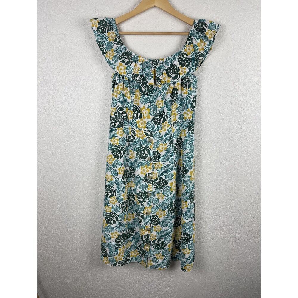 Ann Taylor LOFT Beach Womens Linen Dress Size 6 Green Tropical Beach Cruise